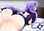  1girl arm_support ass back bed black_gloves braid breasts choujigen_game_neptune derivative_work dimension252525 eyebrows_visible_through_hair eyes_visible_through_hair gloves goddess hair_ornament hip_focus indoors kneeling large_breasts legs leotard long_hair looking_at_viewer looking_back neptune_(neptune_series) neptune_(series) on_bed power_symbol purple_hair purple_heart seductive_smile self_upload sideboob smile solo symbol-shaped_pupils thighs tied_hair twin_braids very_long_hair wide_hips 