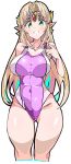  1girl blonde_hair blue_eyes blush breasts competition_swimsuit covered_navel enpe highleg highleg_swimsuit highres long_hair looking_at_viewer one-piece_swimsuit princess_zelda smile solo super_smash_bros. swimsuit the_legend_of_zelda the_legend_of_zelda:_a_link_between_worlds wet 