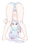  1girl ass bare_legs blue_eyes bow bow_panties breasts commentary_request eromanga_sensei full_body highres izumi_sagiri navel panties silver_hair small_breasts smile solo striped striped_panties tsuaaa under_boob underwear 