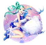  1girl :d ^_^ altaria artist_name blue_eyes blue_footwear blue_theme closed_eyes gen_3_pokemon grauver green_hair hug lucia_(pokemon) open_mouth pink_background pokemon pokemon_(game) pokemon_oras shoes signature smile 