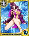 1girl blush breasts bridal_gauntlets card_(medium) character_name chess_piece chinese_clothes circlet hair_over_one_eye high_school_dxd jewelry large_breasts lipstick long_hair looking_at_viewer makeup official_art parted_lips purple_hair purple_lipstick queen_(chess) solo trading_card very_long_hair violet_eyes yellow_footwear yubelluna 