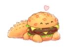  :3 animal beef cheese closed_eyes closed_mouth commentary crocodile crocodilian english_commentary food full_body fusion hamburger happy heart krocodilian lettuce lipstick_mark no_humans original simple_background sitting smile solo tail tomato white_background 