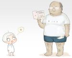  2boys age_difference aki_ral balding book bowl_cut chibi child faceless faceless_male fat fat_man food full_body glasses gradient gradient_background hairy holding holding_book holding_knife kindergarten_uniform knife male_focus multiple_boys onigiri original short_shorts shorts simple_background solid_circle_eyes thought_bubble translated white_hair 