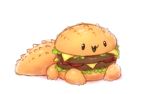  :3 animal beef black_eyes cheese commentary crocodile crocodilian english_commentary food full_body fusion hamburger happy krocodilian lettuce no_humans open_mouth original simple_background sitting smile solo tail tomato white_background 