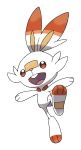  absurdres artist_request buck_teeth full_body gen_8_pokemon happy highres leg_up no_humans official_art open_mouth orange_eyes outline pokemon pokemon_(creature) scorbunny smile solo standing standing_on_one_leg transparent_background white_outline 