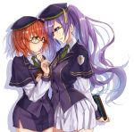  2girls :d atlas_academy_uniform blush book fate/grand_order fate_(series) fujimaru_ritsuka_(female) multiple_girls open_mouth pencil_skirt pleated_skirt sion_eltnam_atlasia skirt smile yuemanhuaikong yuri 