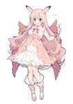  1girl animal_ears artist_name back_bow bangs blue_eyes bow breasts clefable frilled_skirt frills full_body gen_1_pokemon hand_up happy ikeuchi_tanuma knees_together_feet_apart long_hair looking_at_viewer medium_breasts number open_mouth outline personification pink_footwear pink_hair pink_shirt pokemon pokemon_number shiny shiny_hair shirt shoes simple_background skirt sleeveless sleeveless_shirt smile socks solo standing twitter_username watermark white_background white_legwear white_skirt 