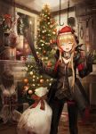 2girls amputee android armless blood blood_splatter christmas christmas_tree closed_eyes commentary crazy dissection fireplace gift_bag girls_frontline gloves hat highres legless lithium10mg m4_sopmod_ii_(girls_frontline) machete multiple_girls pantyhose quadruple_amputee sack sangvis_ferri santa_hat saw smile torso wire 