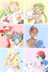  3boys 3girls :3 =3 ahoge alolan_vulpix arm_hug arm_up bangs bare_shoulders baseball_cap black_hair blonde_hair blue_eyes blue_hair blue_sailor_collar blue_sclera blue_shirt blush blush_stickers braid breasts brown_eyes brown_hair bubble cheek-to-cheek chest closed_eyes closed_mouth collarbone crumbs dark_skin dark_skinned_male dress drooling episode_number flat_chest flower food food_on_face from_side game_boy gen_1_pokemon gen_7_pokemon green_hair green_hairband grin hair_brush hair_flower hair_ornament hairband half-closed_eyes hand_up handheld_game_console hands_up happy hat heart highres holding holding_pokemon hug jpeg_artifacts kaki_(pokemon) licking_lips lillie_(pokemon) long_hair looking_at_another looking_down lying mamane_(pokemon) mallow_(pokemon) mei_(maysroom) multicolored_hair multiple_boys multiple_girls musical_note number on_back one_eye_closed open_mouth orange_hair overalls pikachu pink_flower pink_shirt plate pokemon pokemon_(anime) pokemon_(creature) pokemon_sm_(anime) popplio profile red_headwear redhead sailor_collar saliva satoshi_(pokemon) shiny shiny_hair shirt shirtless short_hair short_sleeves sideways_mouth sleeveless sleeveless_dress sleeveless_shirt small_breasts smile sparkle standing star steenee strapless_shirt striped striped_shirt suiren_(pokemon) swept_bangs teeth tied_hair togedemaru tongue tongue_out trial_captain turtonator twin_braids twintails two-tone_hair upper_body violet_eyes white_dress white_eyes white_shirt yellow_hairband 