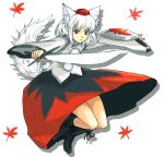  hat inubashiri_momiji kimuchi leaf leaves shield short_hair sword tail tokin_hat touhou weapon white_hair wolf_ears wolf_tail 