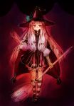  broom hat long_hair red_eyes ribbon ribbons socks u_(pixiv) witch witch_hat 