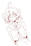  1girl ahoge akihazama blush curly_hair monochrome sasami-san@ganbaranai school_uniform short_hair sketch smile solo tsukuyomi_sasami 