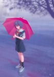  blue_hair closed_eyes highres kobayashi_yuji kobayashi_yuuji neon_genesis_evangelion rain school_uniform skirt umbrella 