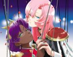  2girls ak2 blue_eyes dark_skin epaulettes glasses green_eyes hand_holding himemiya_anthy holding_hands long_hair petals pink_hair purple_hair short_hair shoujo_kakumei_utena tenjou_utena yuri 