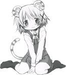  animal_ears blush hidamari_sketch highres kemonomimi_mode monochrome photoshop scan school_uniform smile tail tiger_ears tiger_tail yuno 