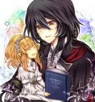  1boy 1girl black_hair blonde_hair book capelet chain closed_eyes cross doll dress elisabeth_von_wettin feathers flower german hair_feathers hairband long_hair marchen marchen_von_friedhof nugi open_book open_mouth ponytail smile sound_horizon yellow_eyes 