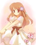  blush bow brown_eyes brown_hair dress flower pokopi smile suzumiya_haruhi_no_yuuutsu 