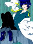  bad_id blue_hair cabbie_hat hat labcoat long_sleeves mot persona persona_4 reverse_trap shirogane_naoto short_hair yellow_eyes 