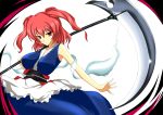  breasts hair_bobbles hair_ornament large_breasts onozuka_komachi pizaya red_eyes red_hair redhead s_tanly scythe short_hair touhou weapon 