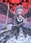 gothic gothic_lolita lolita_fashion long_hair pink_eyes rozen_maiden sabamu silver_hair suigintou sword weapon wings 