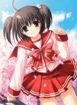  ahoge black_hair cherry_blossoms highres nishimata_aoi petals red_eyes school_uniform to_heart_2 yuzuhara_konomi 