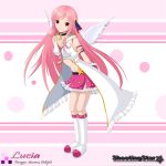  long_hair lucia pangya pink_hair red_eyes ribbon ribbons skirt star stars wings 