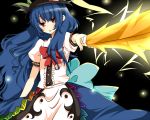 blue_hair hat hinanawi_tenshi leaf long_skirt open_mouth red_eyes skirt solo sword sword_of_hisou touhou umi02 umi_(pixiv27068) weapon