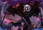  ahoge armor armored_dress breasts cape chain commentary fate/grand_order fate_(series) flag fur_trim jeanne_d&#039;arc_(alter)_(fate) jeanne_d&#039;arc_(fate)_(all) short_hair silver_hair sword weapon yellow_eyes zanyak 