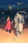  2boys absurdres alphonse_elric armor blonde_hair brothers coat commentary dated edward_elric english_commentary flamel_symbol full_armor fullmetal_alchemist highres male_focus marmastry multiple_boys ponytail red_coat siblings 
