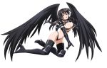 1girl absurdres black_gloves black_hair black_legwear black_theme black_wings blonde_hair blush boots breasts elbow_gloves feathered_wings full_body gloves high_heels high_school_dxd highres large_breasts long_hair official_art open_mouth pauldrons raynare shoulder_spikes simple_background solo spikes thigh-highs thigh_boots white_background wings 