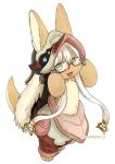  1other :3 absurdres animal_ears artist_name blush eyebrows_visible_through_hair full_body furry glasses highres kawasemi27 long_hair looking_at_viewer made_in_abyss nanachi_(made_in_abyss) open_mouth red-framed_eyewear semi-rimless_eyewear smile tail twitter_username under-rim_eyewear white_hair yellow_eyes 