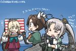  &gt;_&lt; 3girls :3 :d ahoge akigumo_(kantai_collection) akitsushima_(kantai_collection) blue_sky blush brown_hair cannon chibi closed_eyes commentary_request dated day drawing elbow_gloves flying_sweatdrops gloves grey_hair hair_ribbon hamu_koutarou headgear iowa_(kantai_collection) kantai_collection long_hair machinery multiple_girls ocean open_mouth ponytail ribbon side_ponytail sidelocks single_elbow_glove sketchbook sky smile star star-shaped_pupils symbol-shaped_pupils tone_(kantai_collection) translated twintails white_gloves white_ribbon 