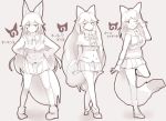  3girls ;d absurdres animal_ears arctic_fox_(kemono_friends) bow bowtie capelet character_name commentary crossed_legs eyebrows_visible_through_hair fox_ears fox_tail hands_on_hips highres japari_symbol kanzakietc kemono_friends long_hair multiple_girls one_eye_closed open_mouth pale_fox_(kemono_friends) pleated_skirt salute silver_fox_(kemono_friends) simple_background sketch skirt smile spot_color standing standing_on_one_leg tail translated very_long_hair yellow_eyes 