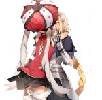  2girls armor armored_dress blonde_hair boots braid closed_eyes fate/apocrypha fate/grand_order fate_(series) french_kiss hug jeanne_d&#039;arc_(fate) jeanne_d&#039;arc_(fate)_(all) kiss marie_antoinette_(fate/grand_order) miniskirt multiple_girls no-kan skirt thigh-highs thigh_boots twintails yuri zettai_ryouiki 