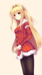  1girl bad_id bad_pixiv_id black_legwear blonde_hair breasts commentary_request dress hair_ornament highres hui_(qq2858787370) konjiki_no_yami long_hair pantyhose red_eyes small_breasts solo sweater sweater_dress to_love-ru 