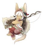  1other ambiguous_gender animal_ears artist_name blush eyebrows_visible_through_hair fishing_rod full_body highres holding holding_fishing_rod kawasemi27 long_hair looking_at_another made_in_abyss nanachi_(made_in_abyss) parted_lips plank smile twitter_username white_hair yellow_eyes 