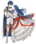  1boy 1girl bare_shoulders blue_eyes blue_hair blush bouquet bridal_veil bride couple dress elbow_gloves fire_emblem fire_emblem:_mystery_of_the_emblem fire_emblem:_shin_monshou_no_nazo fire_emblem_heroes fire_emblem_musou flower formal gloves hair_flower hair_ornament hetero highres husband_and_wife intelligent_systems jacket jewelry kyufe long_hair love marth necklace nintendo pegasus_knight rose sheeda short_hair smile strapless strapless_dress suit tiara tuxedo veil wedding wedding_dress white_dress white_flower white_gloves 