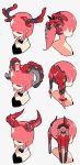  absurdres bow bowtie braid closed_eyes closed_mouth commentary_request eiken3kyuboy from_behind hair_ribbon highres horns mechanical multiple_girls original pink_hair ponytail ribbon simple_background sketch twin_braids white_background 