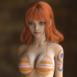  3d bikini nami_(one_piece) one_piece simple_background swimsuit 