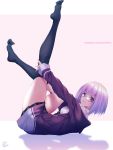  1girl black_legwear black_skirt border character_request copyright_name fukai_ryousuke hood hoodie legs letterboxed looking_at_viewer outside_border pantyhose pantyhose_pull purple_background purple_hair semi-rimless_eyewear shadow shinjou_akane short_hair skirt solo ssss.gridman toe-point white_border 