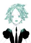  1other androgynous aqua_eyes aqua_hair colored_eyelashes crystal_hair eyebrows_visible_through_hair eyes_visible_through_hair gem_uniform_(houseki_no_kuni) green_eyes green_hair happy highres houseki_no_kuni looking_at_viewer monaka_(m0naka_xxx) necktie open_mouth phosphophyllite short_hair smile solo upper_body white_background white_skin 