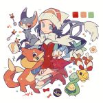  :3 artist_name auko beanie blue_eyes blue_hair blush_stickers boots bow bowtie budew buizel cat chingling coat creatures_(company) cup dusk_ball flower fork full_body game_freak gen_1_pokemon gen_2_pokemon gen_4_pokemon glameow half-closed_eye happy hat heterochromia kneehighs long_hair long_sleeves looking_to_the_side mug nintendo one_eye_closed open_mouth pachirisu pikachu pink_footwear poke_ball poke_ball_symbol poke_ball_theme pokemon pokemon_(creature) pokemon_(game) pokemon_dppt pokemon_platinum red_coat red_eyes scarf signature simple_background smile spoon white_background white_headwear white_legwear white_scarf yellow_eyes 