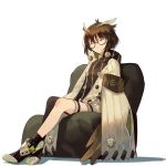  1girl absurdres animal_ears arknights black_legwear brown_hair chair closed_eyes closed_mouth commentary facing_viewer glasses highres mixkechin short_hair silent_(arknights) simple_background sitting sleeping socks solo white_background 