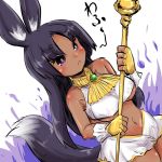  &gt;:( 1girl animal_ear_fluff animal_ears anubis aura bangs bare_shoulders black_hair blush breasts closed_mouth crop_top dark_aura dark_skin dog_ears dog_girl dog_tail dutch_angle egyptian egyptian_clothes fingerless_gloves frown gloves holding holding_staff long_hair medium_breasts navel original parted_bangs short_eyebrows skirt solo staff tail thick_eyebrows u-non_(annon&#039;an) under_boob v-shaped_eyebrows very_long_hair violet_eyes white_background white_skirt yellow_gloves 