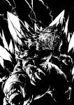  absurdres black_background claws commentary electricity fangs godzilla_(series) high_contrast highres horn ishiyumi kaijuu monochrome monster no_humans spacegodzilla spikes 