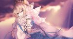  bare_shoulders blonde_hair blue_eyes covering_mouth dress europa_(granblue_fantasy) flower granblue_fantasy hair_between_eyes hair_flower hair_ornament hand_over_own_mouth highres looking_at_viewer misosirudodo short_hair tiara upper_body white_dress 