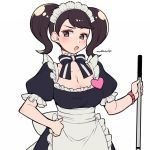  1girl artist_name black_hair blush breasts brown_eyes brown_hair collarbone commentary_request do_m_kaeru kawakami_sadayo large_breasts long_hair looking_at_viewer maid maid_headdress medium_breasts persona persona_5 short_hair solo twintails 