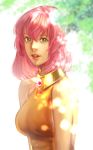  1girl breasts commentary_request final_fantasy final_fantasy_v green_eyes jewelry lenna_charlotte_tycoon looking_at_viewer medium_hair non_(nonbiriya_mini) open_mouth orange_shirt pink_hair shirt solo 