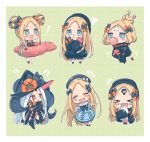  ! &gt;_&lt; +++ +_+ 1girl :d :o ? ^_^ abigail_williams_(fate/grand_order) bangs bikini black_bikini black_bow black_dress black_headwear black_jacket black_legwear blonde_hair blue_dress blue_eyes blush_stickers bow bubble_blowing bug butterfly chewing_gum chibi closed_eyes collared_dress commentary_request crossed_bandaids double_bun dress eating emerald_float fate/grand_order fate_(series) food hair_bow hat highres holding holding_food innertube insect jacket long_hair long_sleeves multiple_bows multiple_hair_bows multiple_hat_bows multiple_views object_hug open_mouth orange_bow parted_bangs parted_lips polka_dot polka_dot_bow red_eyes revealing_clothes sandwich sharp_teeth sleeves_past_fingers sleeves_past_wrists smile sofra squiggle star star_print stuffed_animal stuffed_toy suction_cups swimsuit tears teddy_bear teeth tentacles thigh-highs very_long_hair white_hair xd 