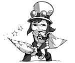  1other a_hat_in_time boots borvar cape closed_umbrella commentary full_body fusion gloves goggles goggles_on_headwear hat hat_kid highres knee_boots monochrome psychonauts razputin_aquato solo top_hat umbrella zipper 